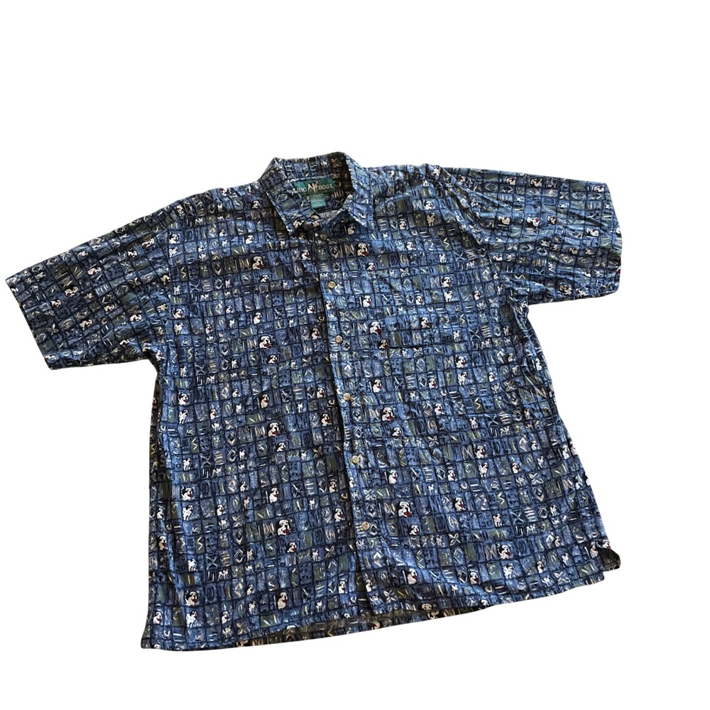 Vintage Big Dogs Button Upā Shirt Mens Large Blue Print Cotton Short Sleeve